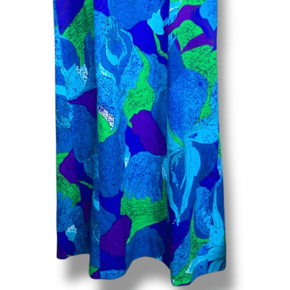 Vintage 60s Hale Muu Hawaiian Maxi Dress Blue Purple Green Abstract Floral Small - Picture 6 of 13